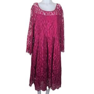 Torrid Burgundy Summer Lace Overlay Lined Flounce Skater Long Sleeve Dress 24